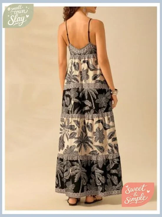 Summer Maxi Sundress Tiered Ruffle Hem Spaghetti Strap Boho Dress - Picture 2 of 6